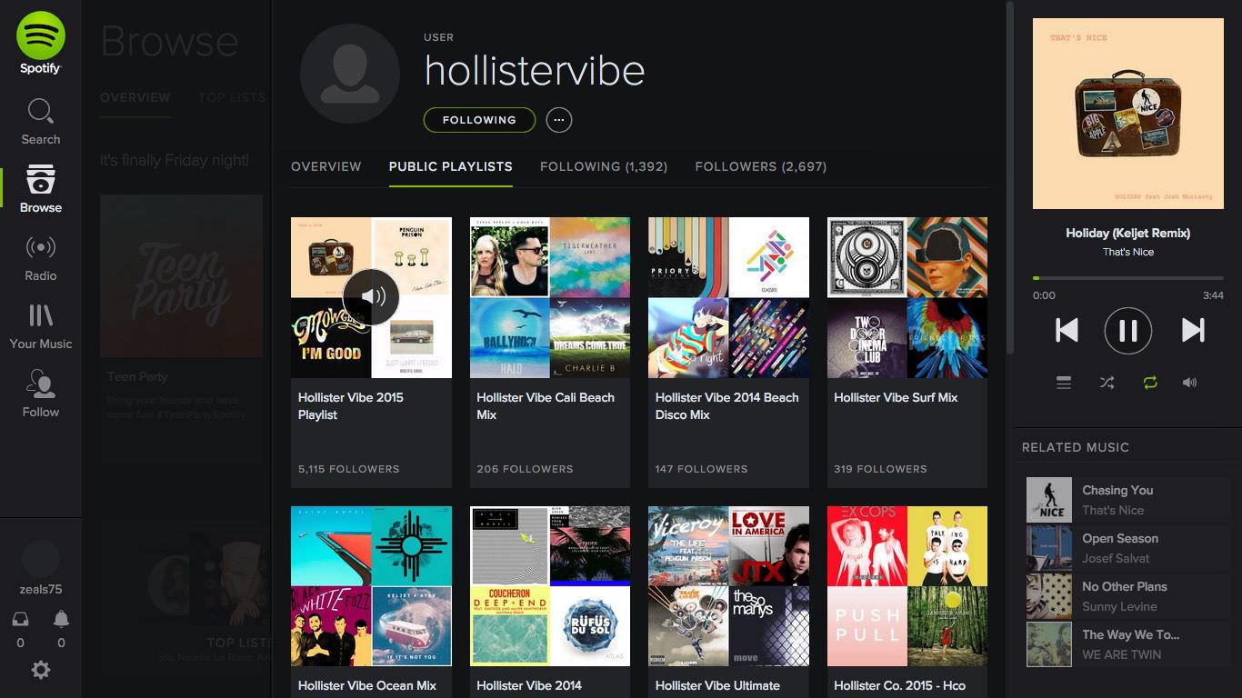 Hollister Vibe 充分利用 Spotify 的功能，製作出許多精選歌單